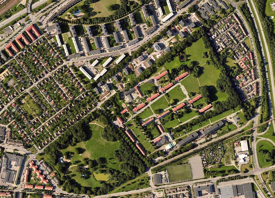 flygfoto över Sege Park och området där BoKlok ska bygga i Malmö
