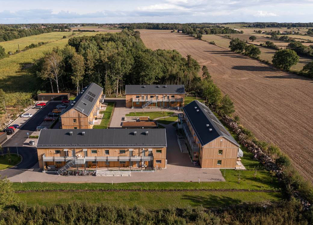 Flygbild över BoKlok kvarteret Gläntan