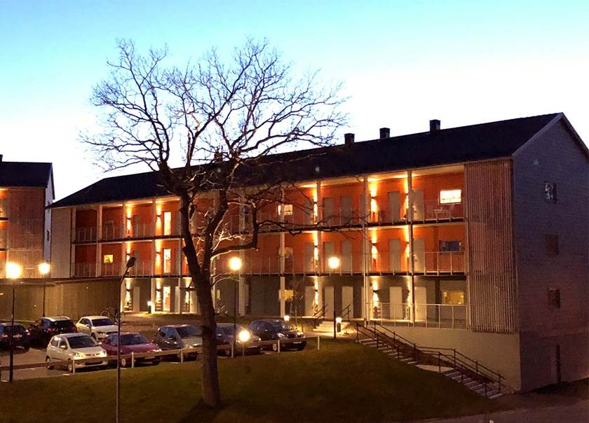 kvällsvy på projektet BoKlok Utsikten i Karlskrona