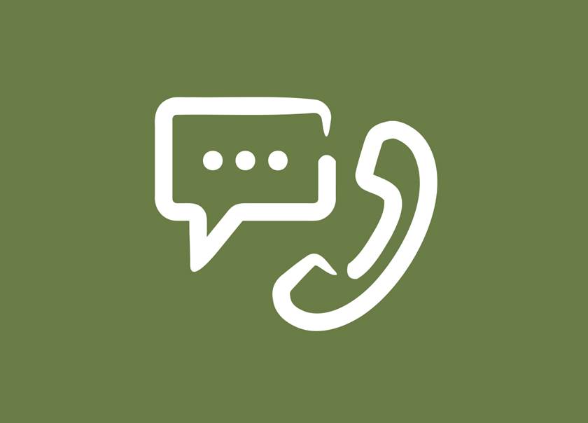 BoKlok ikon kontakt pratbubbla och telefon mot grön bakgrund