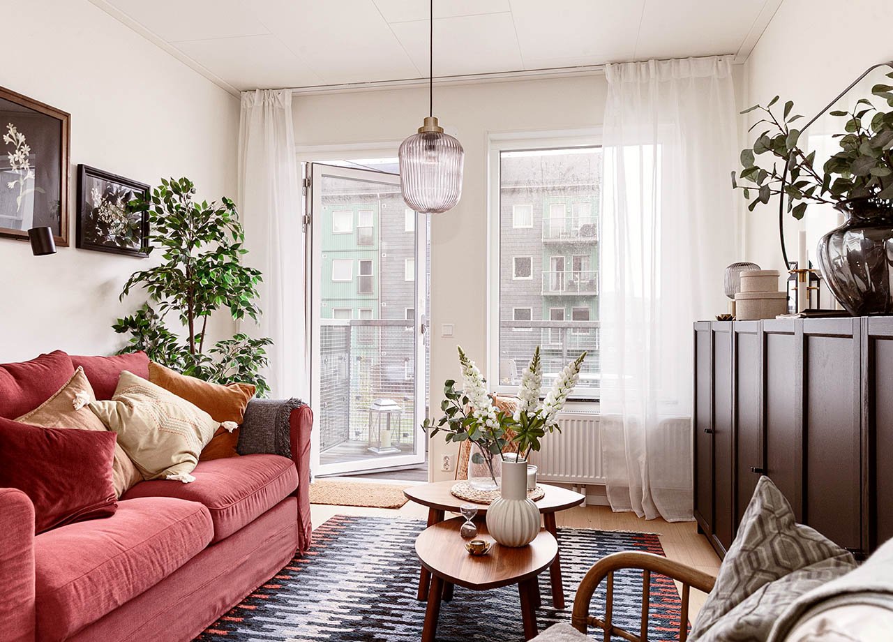 Vardagsrum i BoKlok lägenhet 2 rum och kök.