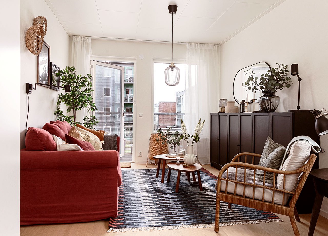 Vardagsrum i BoKlok lägenhet 2 rum och kök.