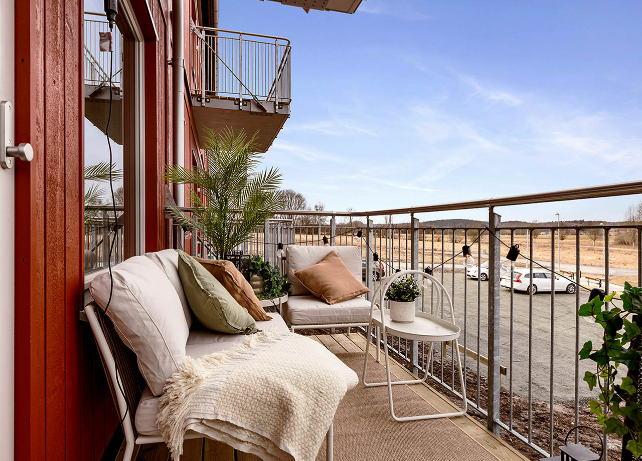 Balkong till BoKlok lägenhet 3 rum och kök.