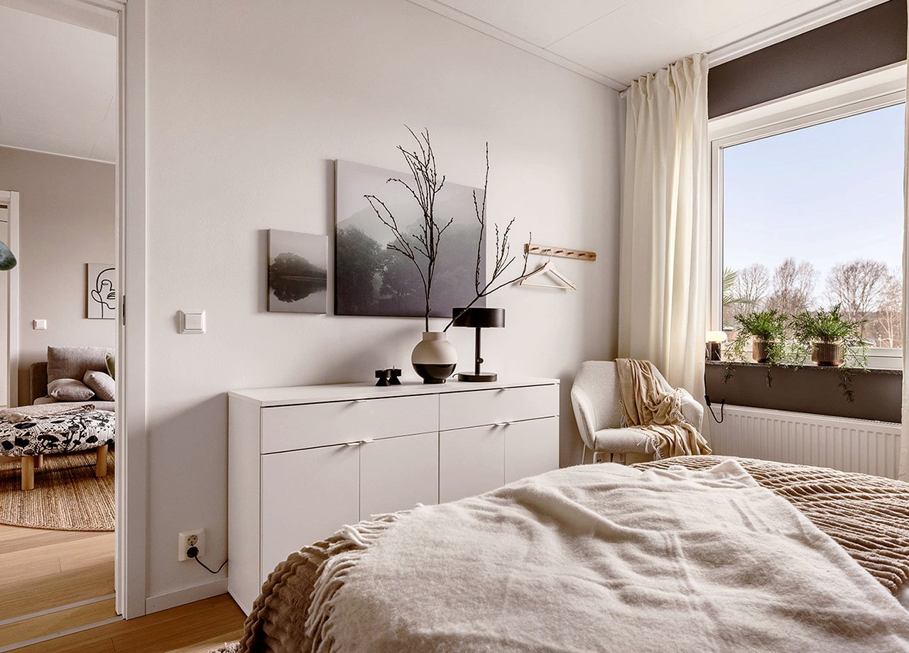 Sovrum i BoKlok lägenhet 3 rum och kök.