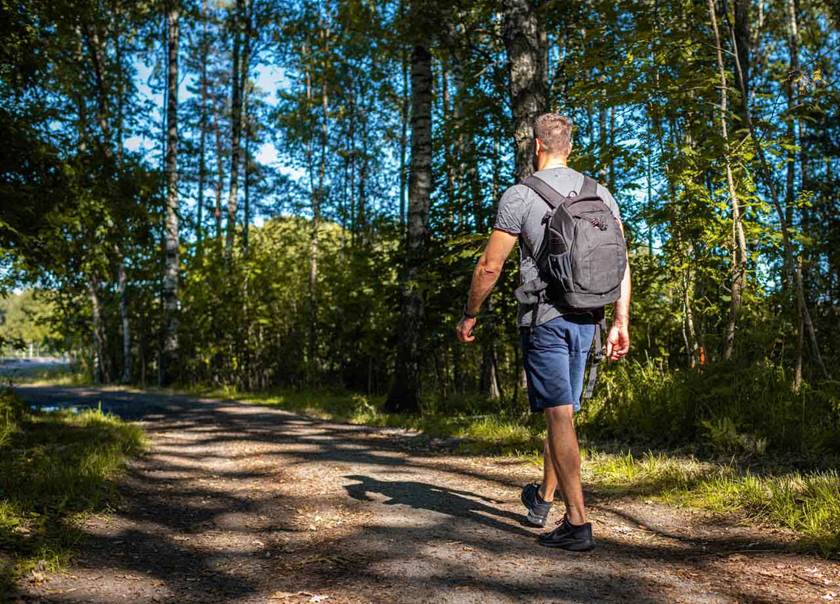 Man på promenad i skogen. Man på promenad i skogen.