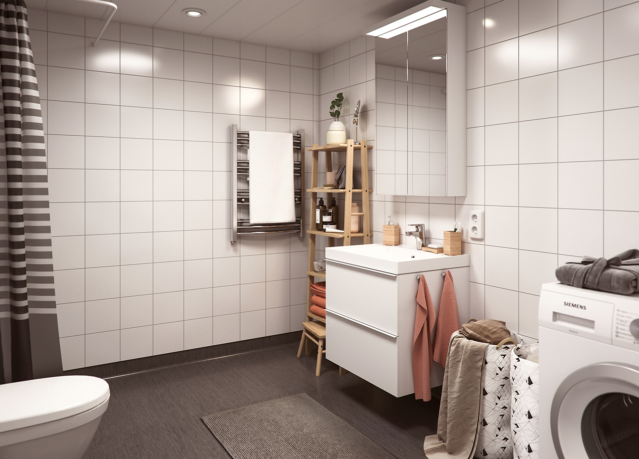 Illustrationsbild av badrum i BoKlok lägenhet 2 rum och kök