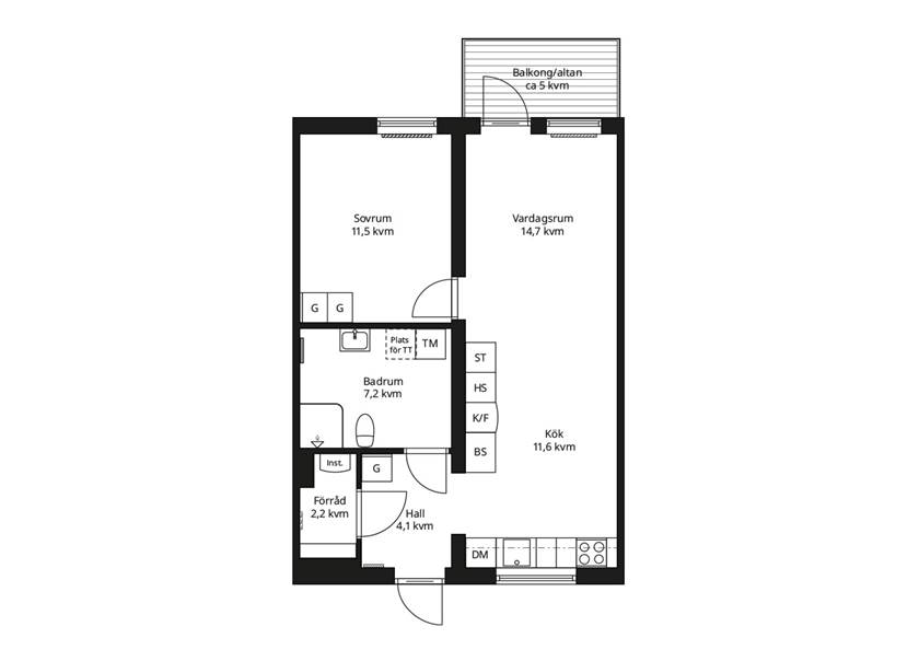 Planlösning av BoKlok lägenhet två rum och kök