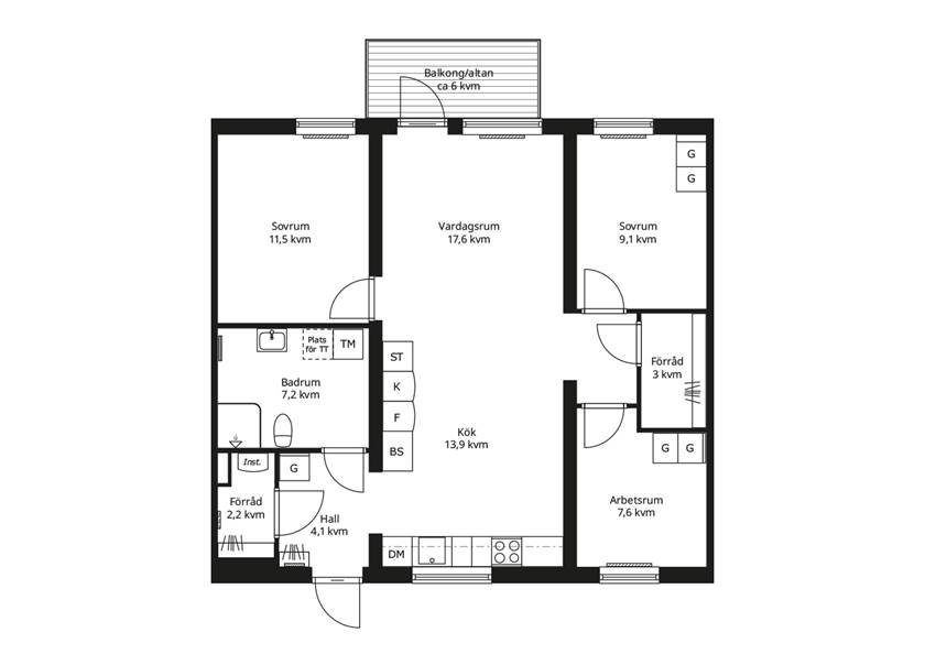 Planlösning av BoKlok lägenhet fyra rum och kök