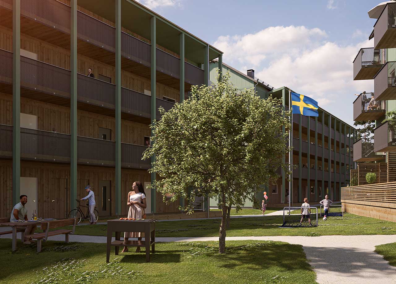 Illustrationsbild av  innergården i BoKlok Dalen.