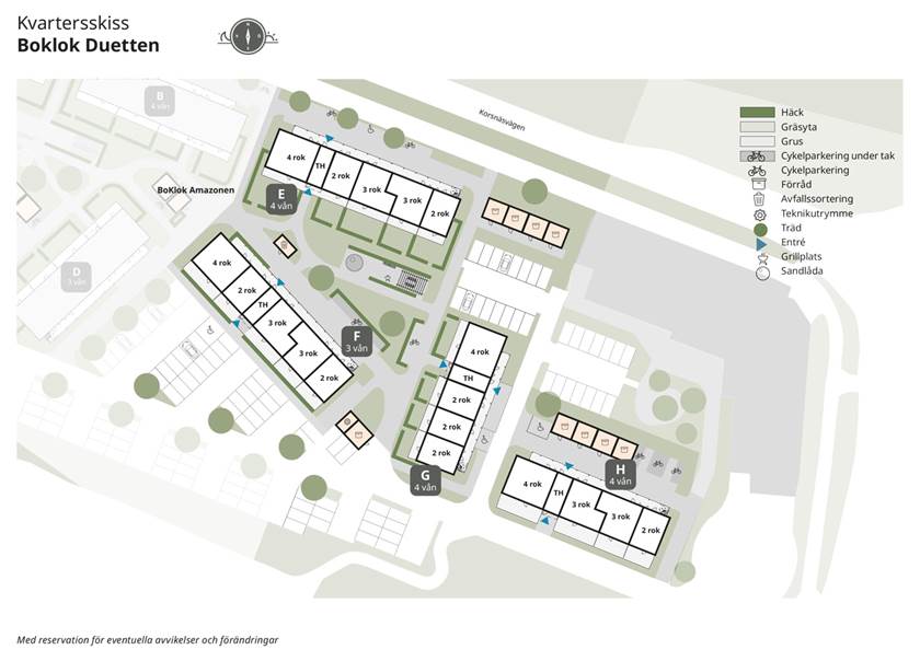 Illustrerad kvartersskiss av BoKlok Duetten