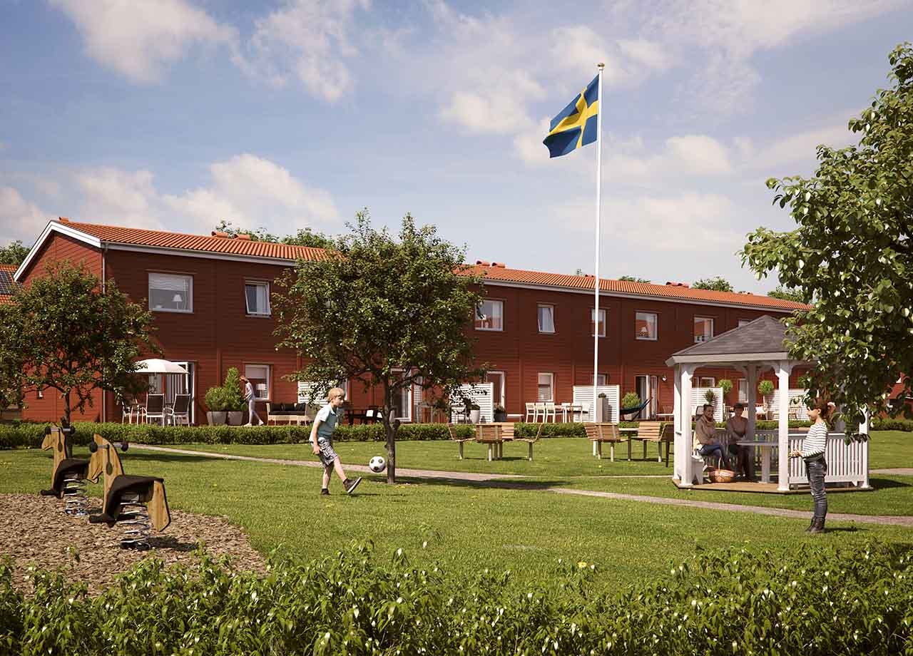 illustrationsbild av innergården i BoKlok Golfbanan i Järna i Södertälje