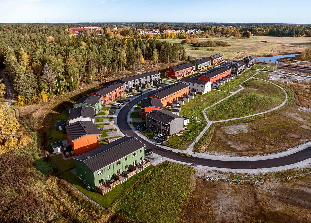 Drönarfoto över kvarteret BoKlok Kronan.