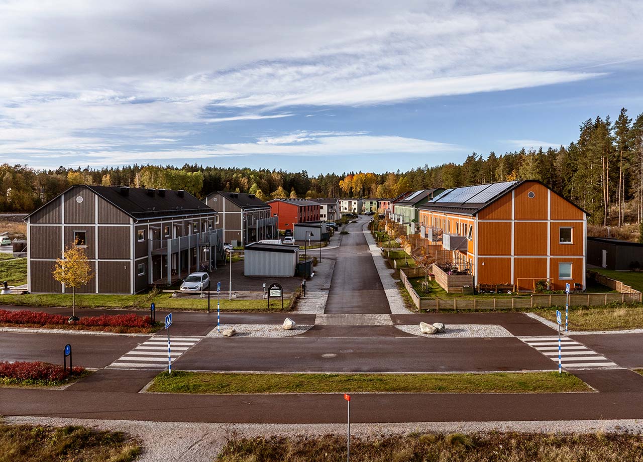 Drönarfoto över kvarteret BoKlok Kronan.