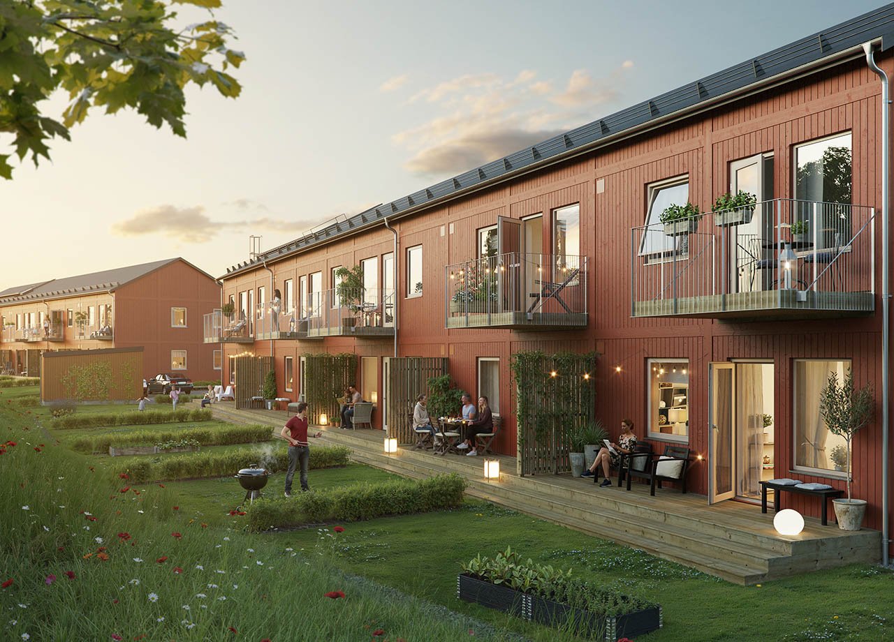 Illustrationsbild av uteplatser i BoKlok Lavendeln.