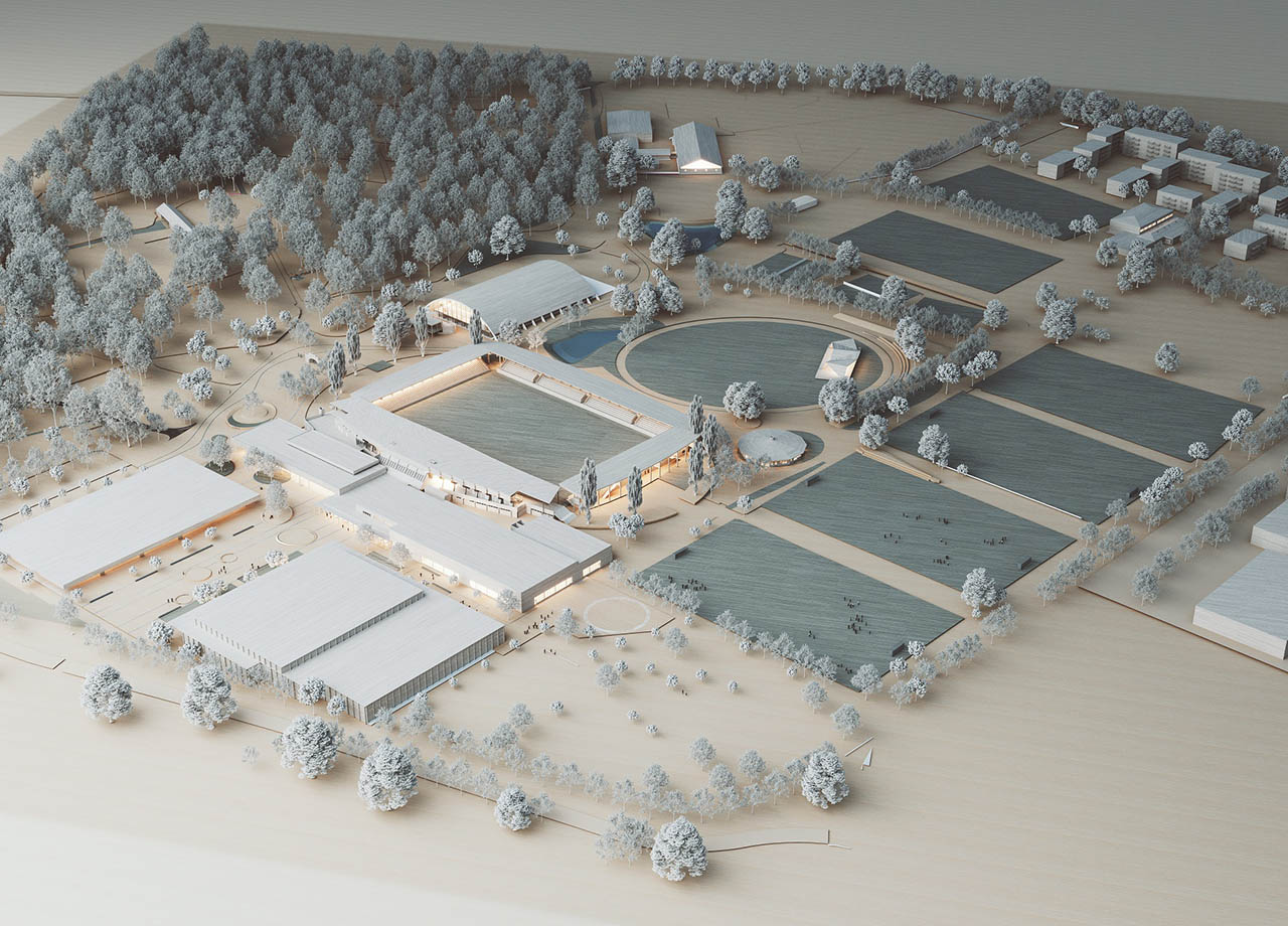 Modell av Karlslunds utvecklingsprojekt av idrotts- och rekreationsområde