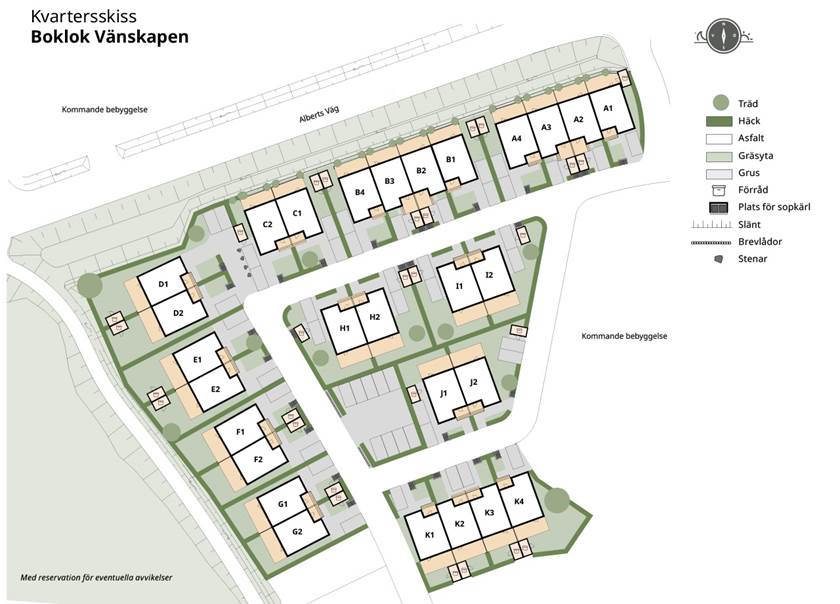 Illustrerad kvartersskiss av BoKlok Vänskapen, Landvetter Illustrerad kvartersskiss av BoKlok Vänskapen, Landvetter